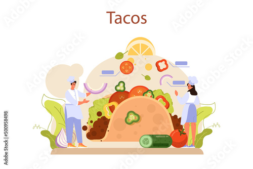 Tacos. Traditional mexican fast-food with meat and vegetable