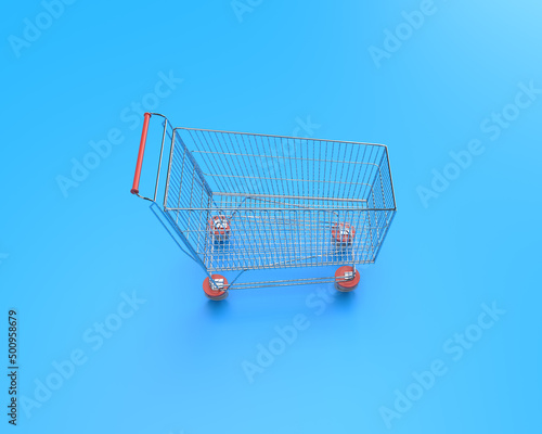 shopping cart on blue background, 3d illustration, 3d rendering