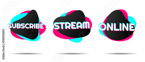 Set of stickers for a popular social network. Black - blue - pink sticker on white background. Modern advertising social media design.