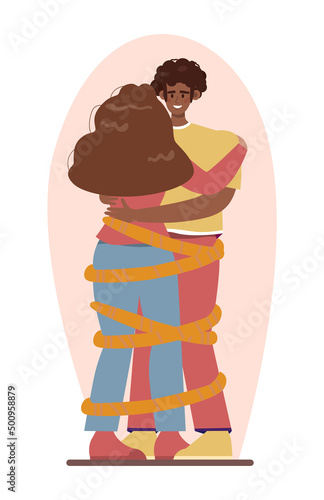 Dependence or addiction concept. Character struggling with fear,