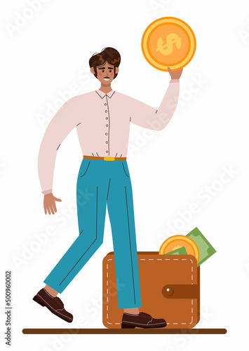 Indian businessman with wallet full of money. Character wearing business photo