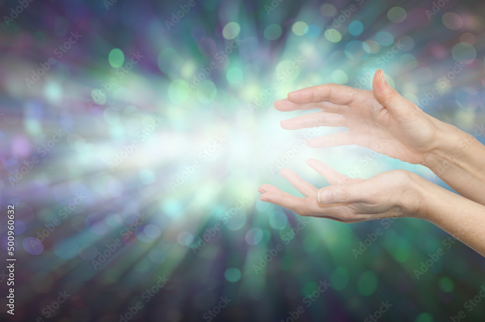 Healer channeling high resonance Healing Energy - female cupped hands ...