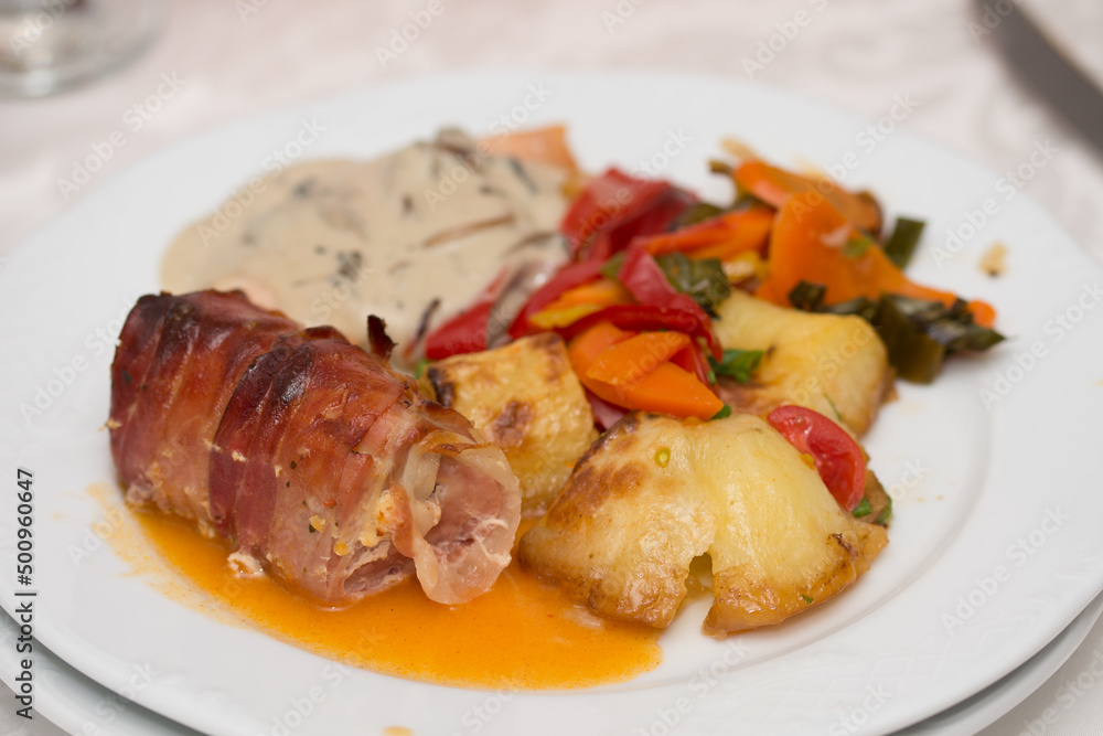 tenderloin with vegetables and mushroom sauce at wedding tenderloin with vegetables and mushroom sauce at wedding