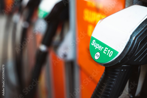 super E10 at the gas station. german fuel prices photo