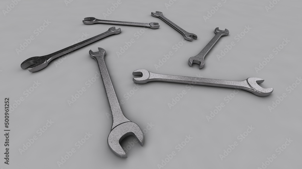 A beautiful 3d illustration with spanner on a gray background. A beautiful 3d illustration with spanner on a gray background.