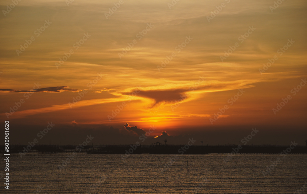 Beautiful of the sunset sky on the sea for  background