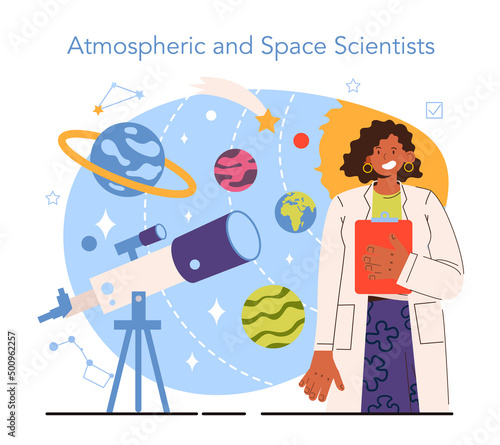 Diverse women in science. Female atmospheric and space scientist study