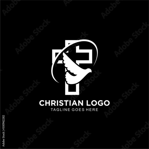 Cross logo with dove or icon design for christian community