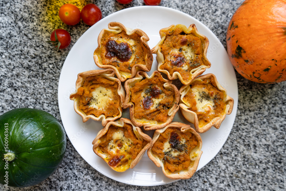 Healthy vegetarian meal with pumpkin puree Healthy vegetarian meal with pumpkin puree