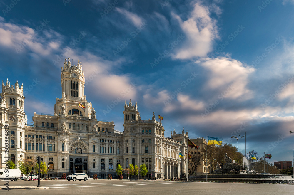 Cibeles Palace and fountain in Madrid, Spain.