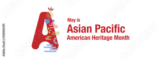 May Asian American and Pacific Islander Heritage Month. Illustration with text, Chinese pattern. Asia Pacific American Heritage Month, Vector