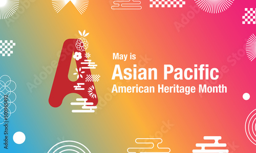 May Asian American and Pacific Islander Heritage Month. Illustration with text, Chinese pattern. Asia Pacific American Heritage Month, Vector