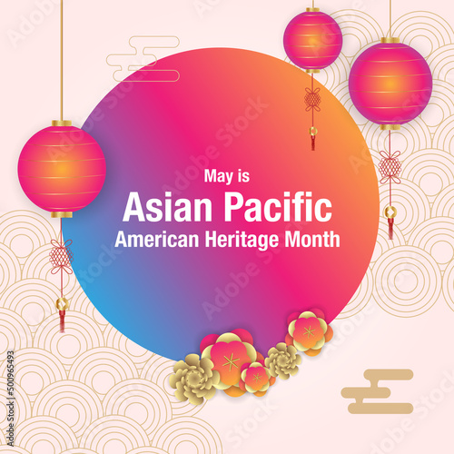 May Asian American and Pacific Islander Heritage Month. Illustration with text, Chinese pattern. Asia Pacific American Heritage Month, Vector