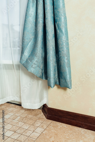 turquoise curtain fabric in the interior