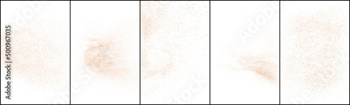 Set Of Abstract Sand Explosion Isolated On White Background. Overlay Rusted Effect. Grunge Design Elements. Digitally Generated Image. Vector Illustration, Eps 10