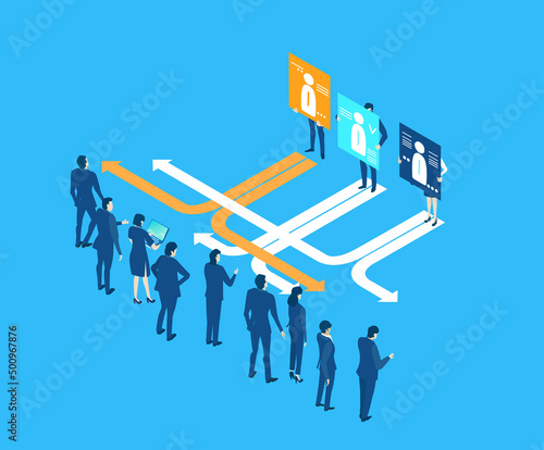 Business people looking for new employee.  3D Isometric illustration
