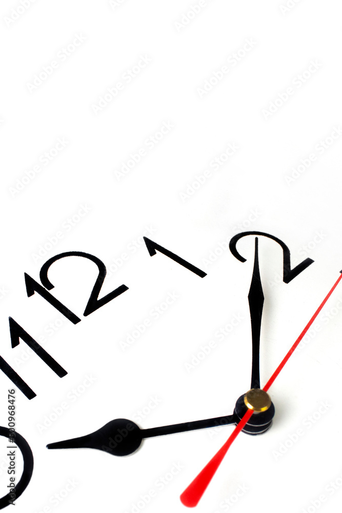 Clock background with copy space. Close up of white clock face, macro photo. Clock background with copy space. Close up of white clock face, macro photo.