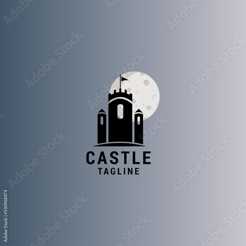 Castle and moon logo icon design template. luxury, premium vector