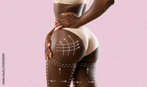 Cropped of black woman in underwear showing buttocks photo