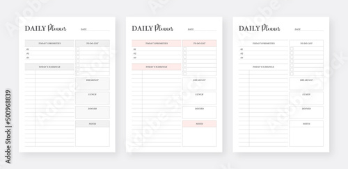 Printable Daily planner template. Daily Planner Template Set.