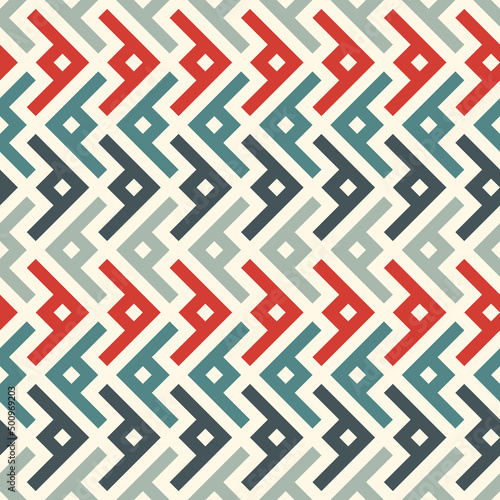 Ethnic, tribal seamless surface pattern. Repeated symbols background. Ancient folk ornament. Geometric figures motif. Geo abstract wallpaper. Digital paper, textile print. Vector art / illustration