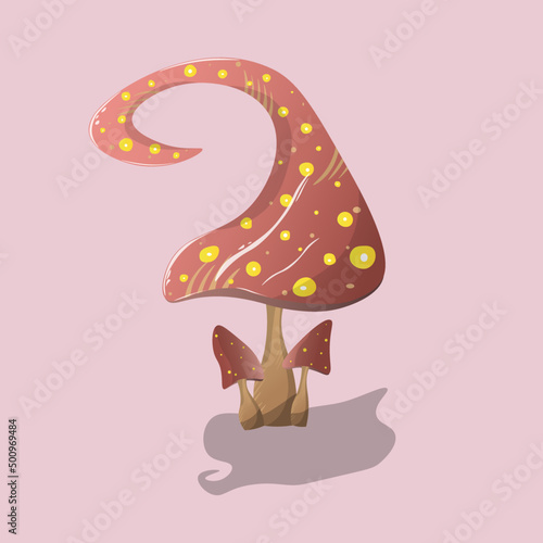 Beautiful hand drown fantasy mushrooms set. Vector magic unusual nature elements, isolated on white background