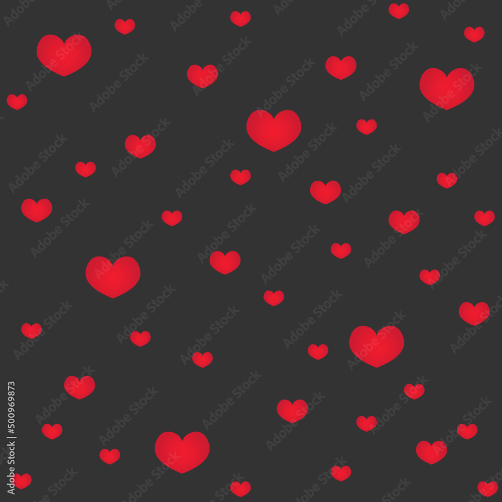 Simple hearts seamless pattern. Valentines day background. Flat design endless chaotic texture made of tiny heart silhouettes. Shades of red. Red hearts at black background Simple hearts seamless pattern. Valentines day background. Flat design endless chaotic texture made of tiny heart silhouettes. Shades of red. Red hearts at black background