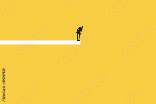businessman on top looking down. Business crisis, depression or burnout syndrome vector concept. Symbol of stress, recession,