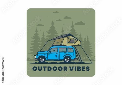 Camping on the roof of the car illustration
