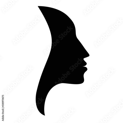 Young beautiful woman silhouette. Lady portrait logo. Beauty symbol. Vector design. 