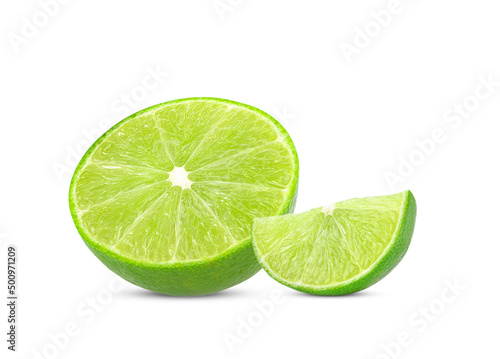 Sliced of fresh lime isolated on white background.