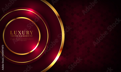 3D red luxury abstract background overlap layers on dark space with golden circles effect decoration. Graphic design element future style concept for flyer, card, brochure cover, or landing page