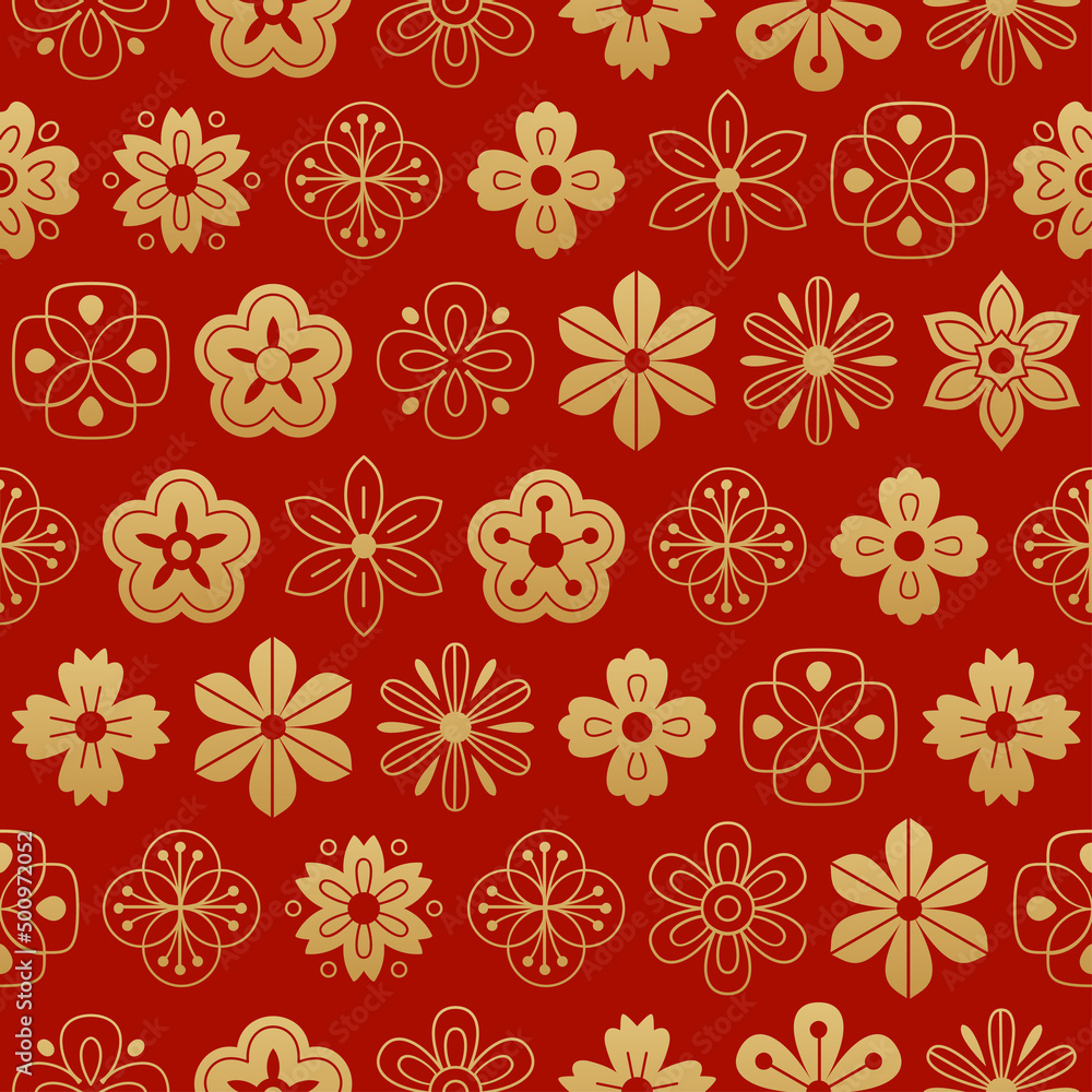 Chinese traditional oriental background, flowers pattern seamless. Japanese, Chinese elements. Asian texture printing on packaging, textiles, paper, fabric, washi paper for scrapbooking Stock Vector | Adobe Stock