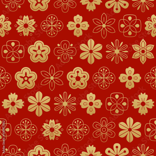 Chinese traditional oriental ornament background, flowers pattern seamless. Japanese, Chinese elements. Asian texture for printing on packaging, textiles, paper, fabric, washi paper for scrapbooking
