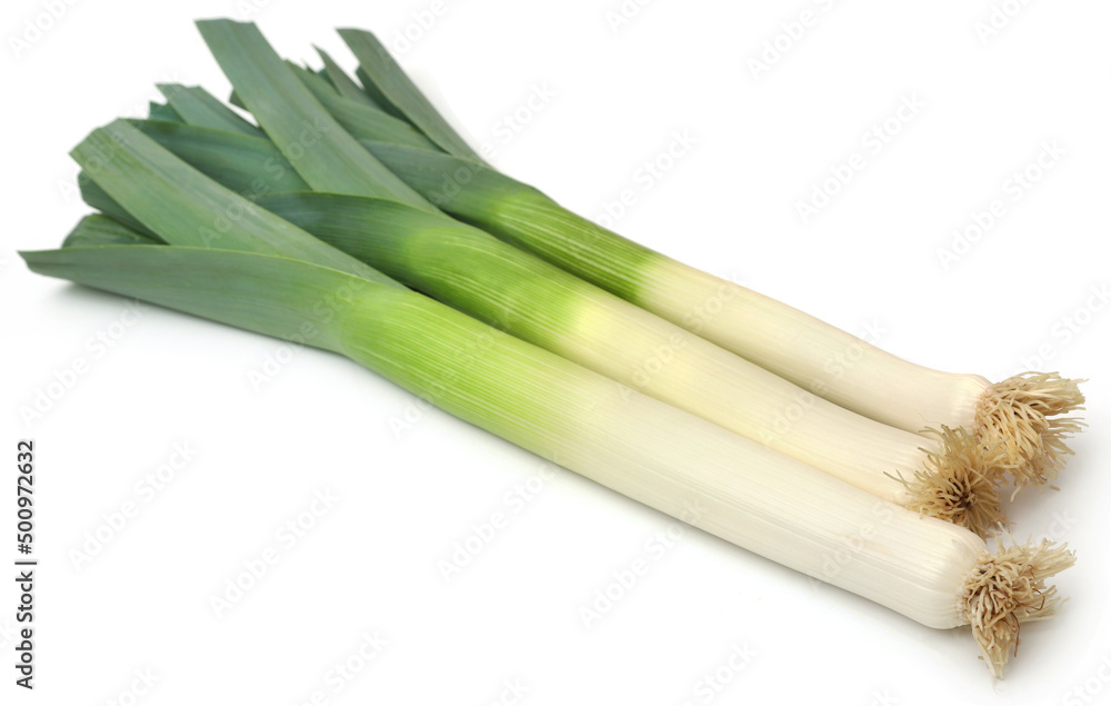 Fototapeta premium Fresh leek stems and leaves