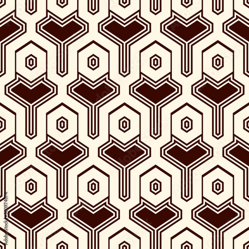 Ethnic seamless surface pattern. Repeated interlocking geometric figures. Tribal wallpaper. Native americans ornamental abstract background. Geo digital paper, textile print. Vector art