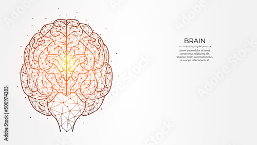 Abstract polygonal vector illustration of human brain on a light background. Idea generation concept. Neurology creative banner, template or background.