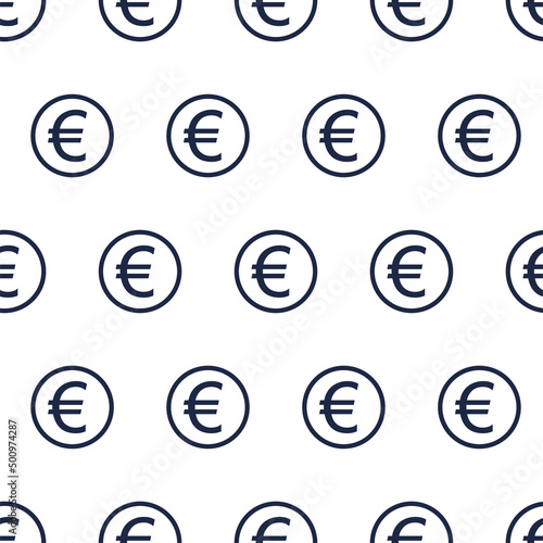 Currency sign seamless pattern, euro icons isolated on a white background. EUR currency abbreviation vector illustration. Money cash sign set.
