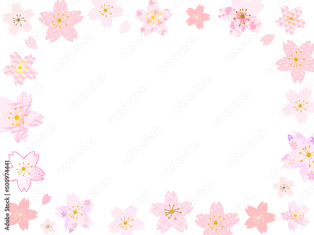 桜の花のフルフレーム、和柄模様の背景素材