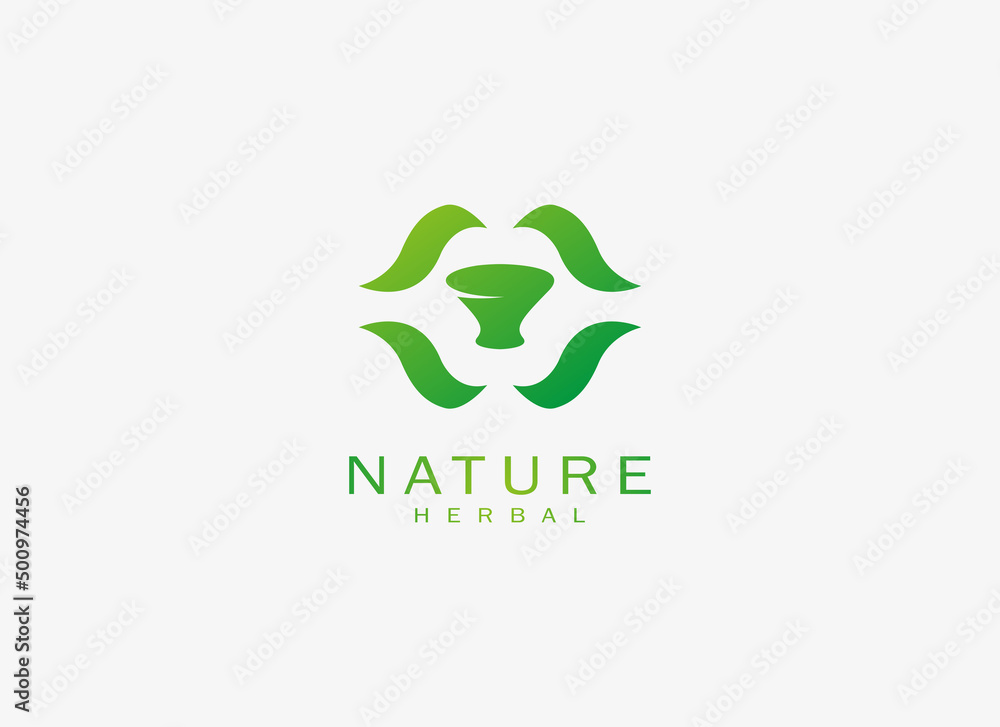 Herbal Pharmacy Logo Eco Green Flat Design Vector Template Element - obrazy, fototapety, plakaty 