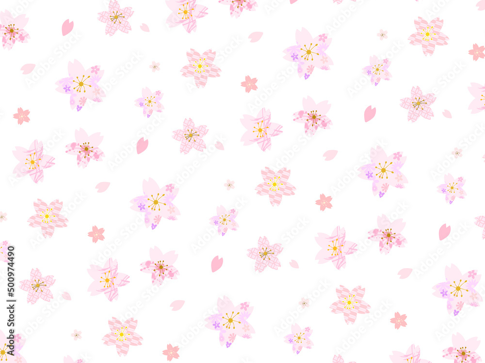 桜の花の和柄模様バリエーション、パターン背景イラスト