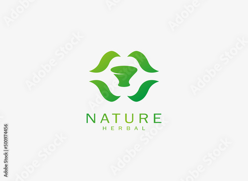 Herbal Pharmacy Logo Eco Green Flat Design Vector Template Element