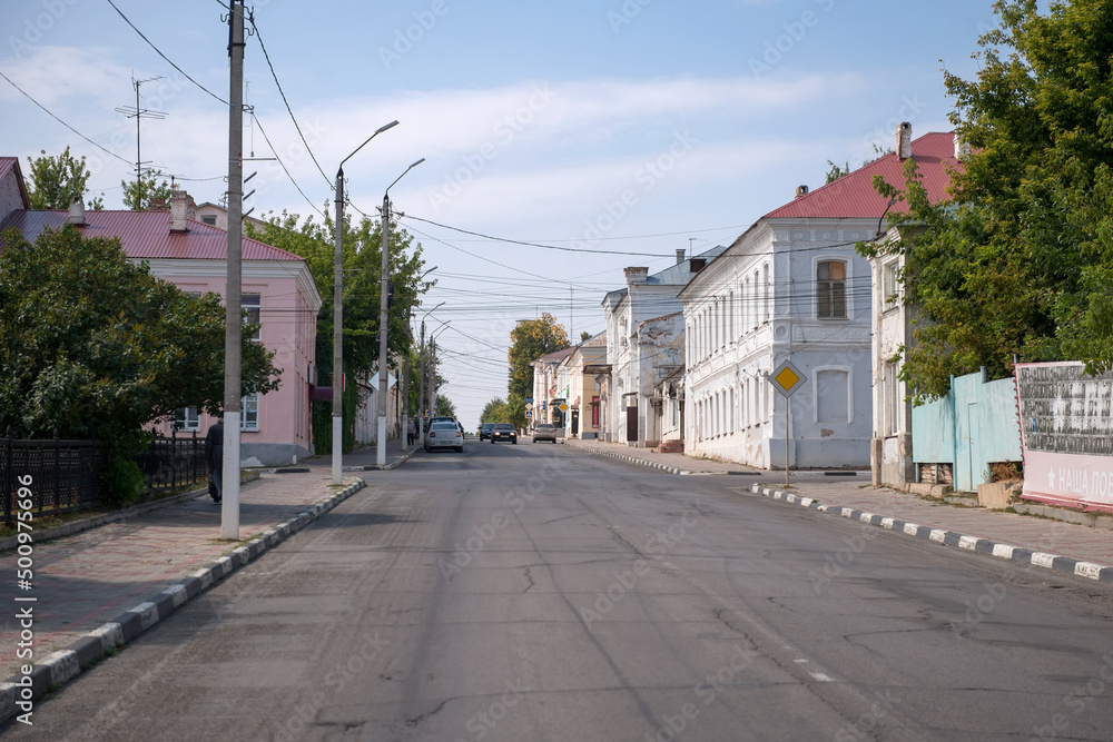 YELETS,  Residential buildings on Kommunarov street on a summer day