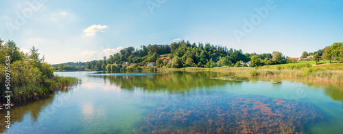 Fototapeta Naklejka Na Ścianę i Meble -  lake Seeoner See, upper bavarian landscape panorama