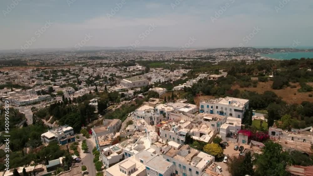 Aerial Forward Beautiful View Of Residential Buildings In Town - Djerba, Tunisia Aerial Forward Beautiful View Of Residential Buildings In Town - Djerba, Tunisia