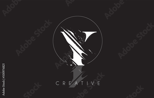 White Y Letter Logo with Vintage Grundge Drawing Design. Destroyed Cutted Letter Icon Vector.