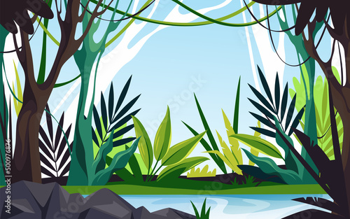 Jungle landscape or rainforest scape vector banner