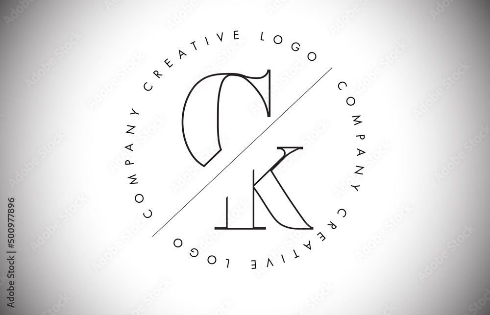 Outline CK c k Letter Logo with Cut and Intersected Design and circled frame. Outline CK c k Letter Logo with Cut and Intersected Design and circled frame.