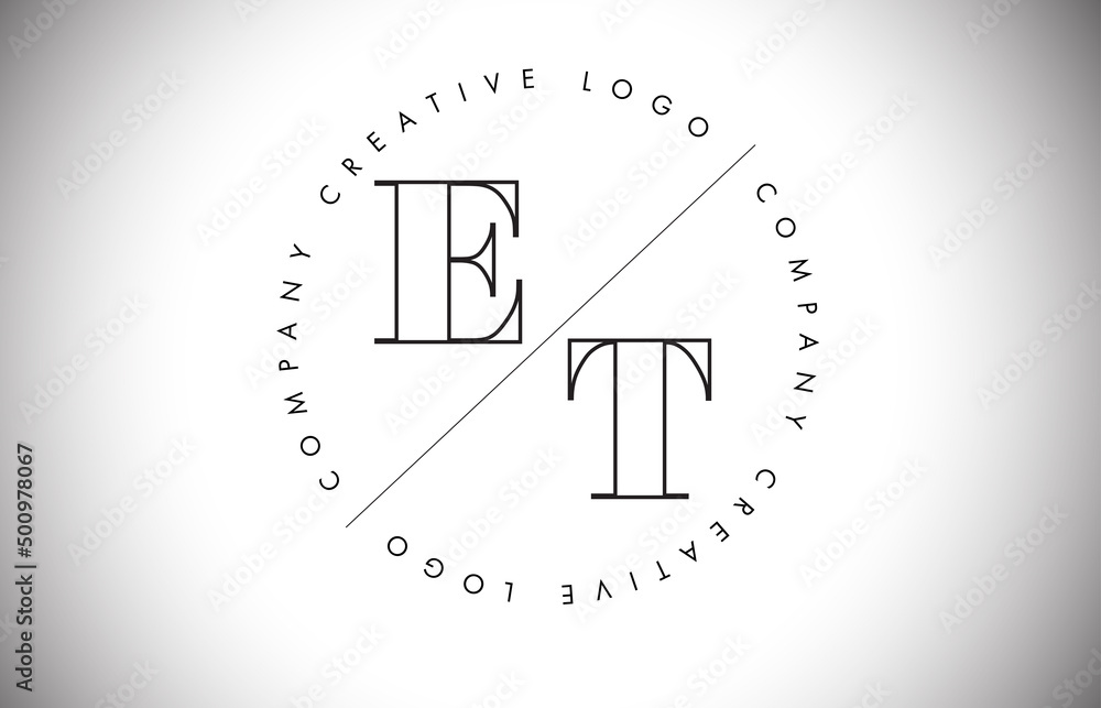 Outline ET e t Letter Logo with Cut and Intersected Design and circled frame. Outline ET e t Letter Logo with Cut and Intersected Design and circled frame.