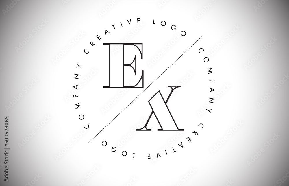 Outline EX e x Letter Logo with Cut and Intersected Design and circled frame. Outline EX e x Letter Logo with Cut and Intersected Design and circled frame.